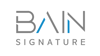 Entreprise Bain signature, écriture grise et bleu sur fond blanc