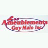 L'entreprise Les Ameublements Guy Malo inc. L'entreprise Les Ameublements Guy Malo inc., avec lettrage rouge et bleu sur fond blanc dans un ovale stylisé