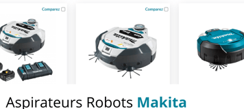 Aspirateurs robots Makita DRC200Z et DRC300Z présentés côte à côte avec batteries LXT 18V