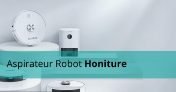 Aspirateurs robots Honiture sur socles blancs, modèles élégants et modernes conçus pour le nettoyage automatique