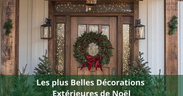 Entrée de maison décorée pour Noël avec couronne de sapin, petits sapins illuminés, lanternes et guirlandes, ambiance chaleureuse et festive Source - Nikki White Pinterest