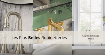 Montage de trois styles de robinets haut de gamme en métal brossé et doré par Moen