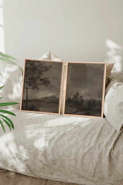 ASHEN GROVE DUO, 2 Oeuvres sur toile étirée, encadré Naturel Clair par Oleka Canvas