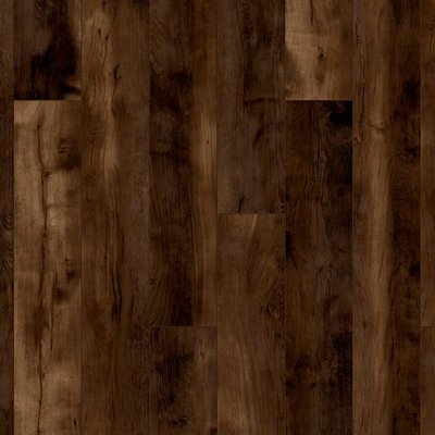 Plancher flottant foncé à l’effet bois riche et texturé, collection H2Organic de Céramique l’Entrepôt, parfait pour un style chaleureux et moderne