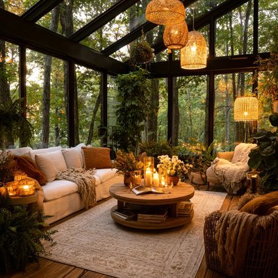 Solarium chaleureux en pleine nature par HomeTriks Home Décor Interior Design Gardening sur Pinterest Solarium chaleureux en pleine nature, décoré avec des meubles en rotin, des coussins douillets, des plantes vertes et un éclairage tamisé aux chandelles par HomeTriks Home Décor Interior Design Gardening sur Pinterest