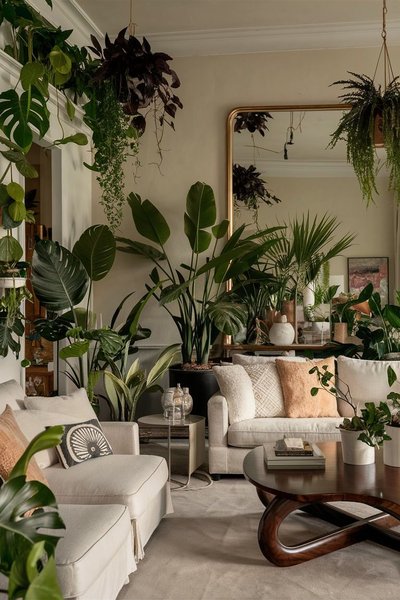 Salon élégant avec plantes d’intérieur tendance inspiré de Bonita Nader sur Pinterest – ambiance chaleureuse et déco moderne naturelle