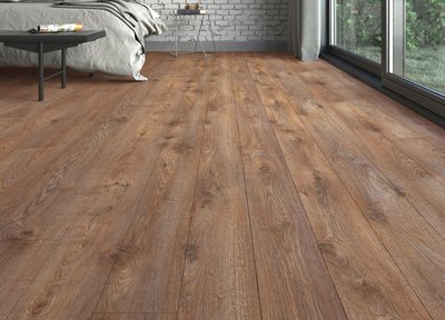 Chambre moderne avec plancher stratifié effet bois rustique de la collection Urban Effect, disponible chez Céramique l’Entrepôt