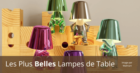 Collection de lampes de table design aux couleurs métalliques variées en forme de petits personnages, posées sur des blocs en bois, image par Walmart