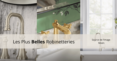 Montage de trois styles de robinets haut de gamme en métal brossé et doré par Moen