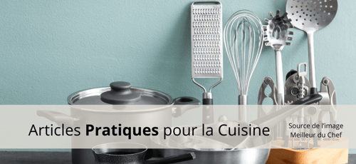 Ustensiles de cuisine pratiques Source : Meilleur du Chef Ustensiles de cuisine pratiques alignés sur un comptoir, incluant des casseroles, fouets, râpe, louches et pinces, avec un fond vert pastel – Source : Meilleur du Chef