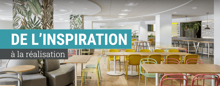 Salle lumineuse et moderne conçue par A4 Architecture + Design avec mobilier coloré et espaces collaboratifs Salle lumineuse et moderne conçue par A4 Architecture + Design avec mobilier coloré et espaces collaboratifs, slogan De l’inspiration à la réalisation