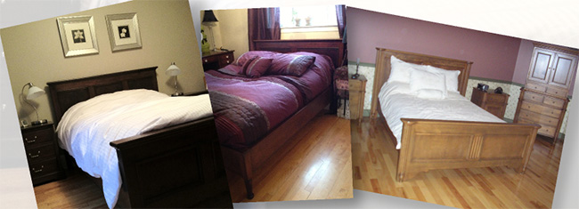 Réalisations de l'Ébénisterie Daniel Bouchard 3 photos de chambres à coucher avec lits et meubles sur mesure
