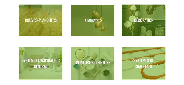 Aperçu des services offerts par Galerie du Tapis : couvre-planchers, luminaires, décoration, systèmes d’aspirateur central, peinture, teinture et systèmes de chauffage