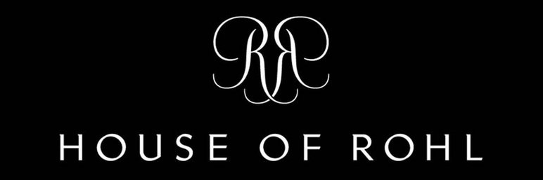 Logo officiel de House of Rohl en blanc sur fond noir Logo officiel de House of Rohl en blanc sur fond noir, avec emblème double R stylisé et texte en lettres majuscules élégantes