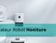 Aspirateurs robots Honiture sur socles blancs, modèles élégants et modernes conçus pour le nettoyage automatique