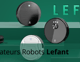 Gamme d’aspirateurs robots Lefant affichée sur fond vert avec différents modèles compacts et designs