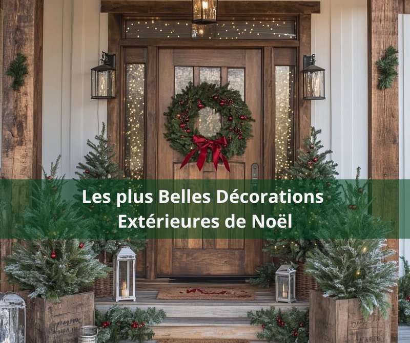 Entrée de maison décorée pour Noël avec couronne de sapin Source - Nikki White Pinterest Entrée de maison décorée pour Noël avec couronne de sapin, petits sapins illuminés, lanternes et guirlandes, ambiance chaleureuse et festive Source - Nikki White Pinterest