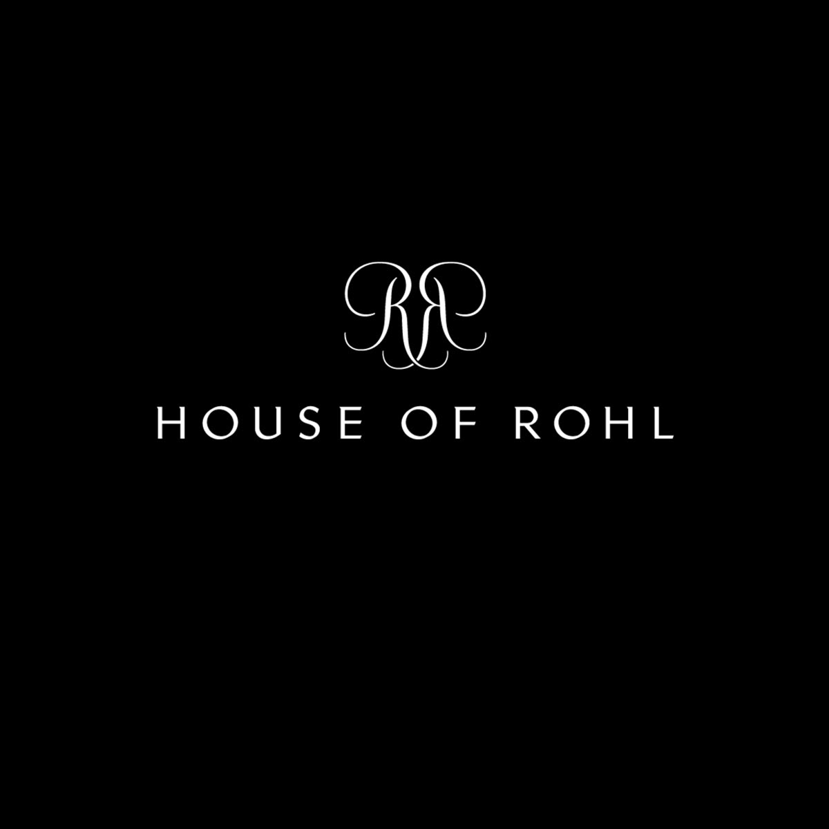 Logo officiel de House of Rohl en blanc sur fond noir Logo officiel de House of Rohl en blanc sur fond noir, avec emblème double R stylisé et texte en lettres majuscules élégantes